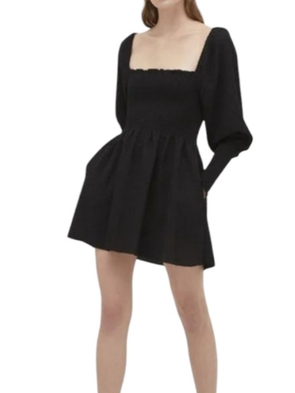 Hill House The Grace Black Mini Texture Nap Dress Women’s Sz S
